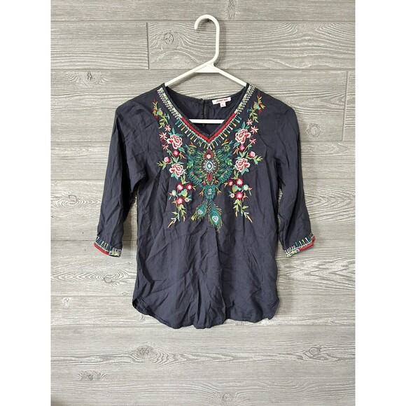 Johnny Was KIDS Age 8-9 Large Blue‎ Tunic Floral Embroidered Top Shirt - Picture 1 of 4